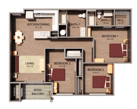 the 1122 floor plan  studio with balcony floor plan options